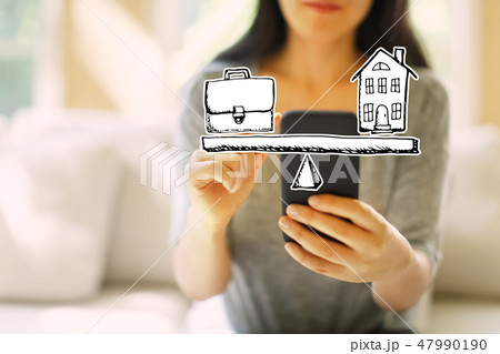 Work and life balance with woman using a smartphone Work and life balance with woman using a smartphone 47990190