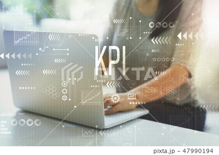 KPI with woman using laptop KPI with woman using laptop 47990194