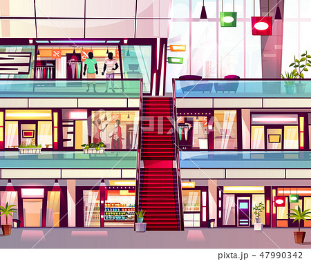 Mall shop with escalator illustration Mall shop with escalator illustration 47990342