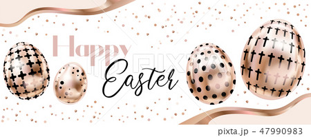 Happy Easter banner with pink golden eggs 47990983