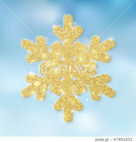Shine golden snowflake covered with glitter on blue background. Christmas decoration with shining 47991052
