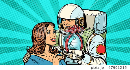Couple in love. Astronaut gives a woman the Earth 47991216