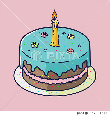 Happy Birthday Anniversary card with cupcake and one candle in bright design style, rose background Happy Birthday Anniversary card with cupcake and one candle in bright design style, rose background 47991646