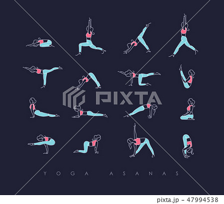 Yoga asanas pen line color dark blue Yoga asanas pen line color dark blue 47994538