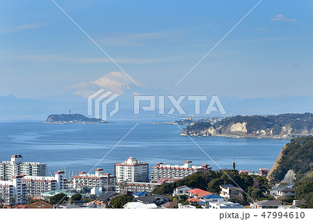 逗子市披露山から逗子マリーナ　江ノ島　富士山方面を望む 47994610