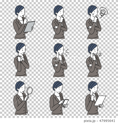 若い女性 仕草 イラスト ポーズ セットのイラスト素材