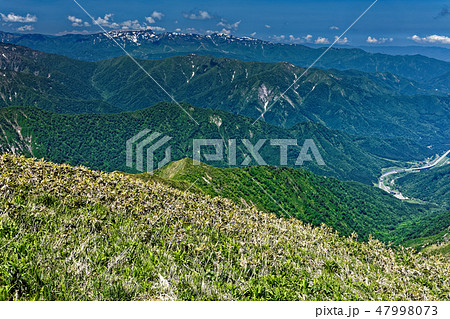 上越国境・茂倉岳から見る苗場山と土樽方面の眺め 47998073