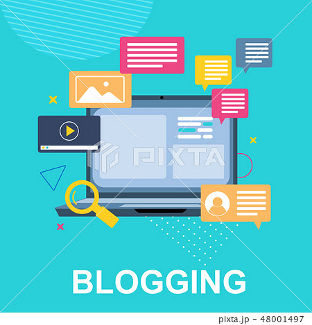 Banner Vector Blogging. Laptop Message Come.  48001497