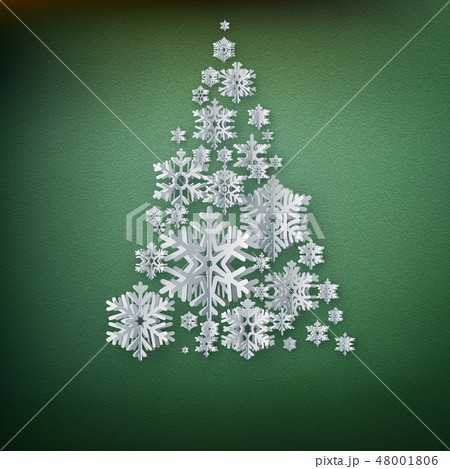 Christmas and New Years green background with Christmas Tree made of paper snowflakes. EPS 10 48001806