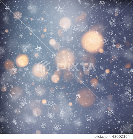 Decorative template Christmas background with snow and bokeh lights. Magic holiday abstract glitter 48002364