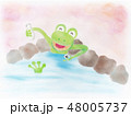パステル　温泉に入るカエル　イラスト 48005737