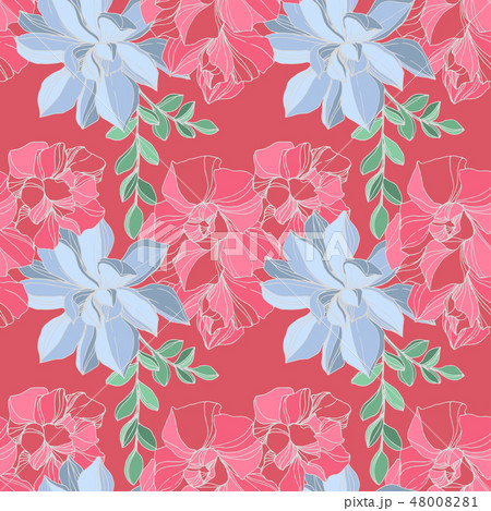 Vector Jungle botanical succulent flower. Engraved ink art illustration. Seamless background pattern Vector Jungle botanical succulent flower. Engraved ink art illustration. Seamless background pattern 48008281