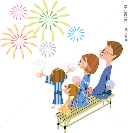 家族で花火大会見物 家族で花火大会見物 48009442