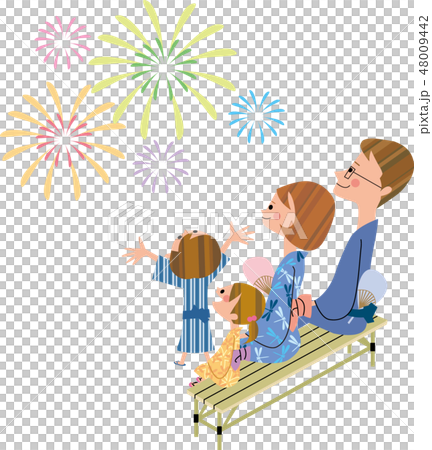 家族で花火大会見物 家族で花火大会見物 48009442