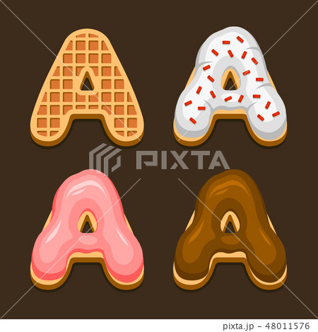 A Letter Belgium Waffles with different Toping Icon Set on Dark Background. Vector A Letter Belgium Waffles with different Toping Icon Set on Dark Background. Vector 48011576