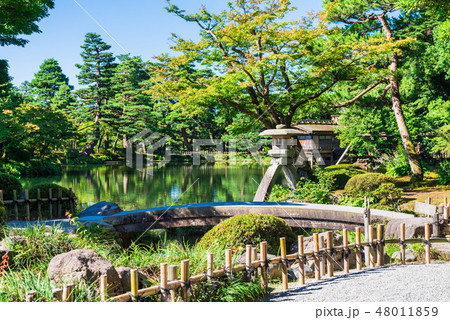 金沢　兼六園　徽軫灯籠と虹橋 48011859