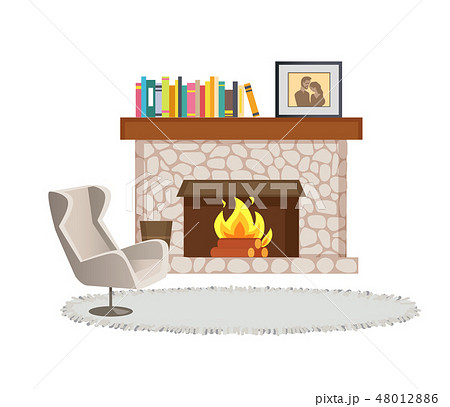 Fireplace with Books and Photo in Frame Interior 48012886