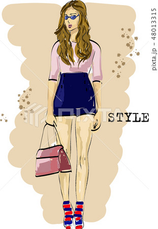 Fast fashion sketch of a beautiful woman 48013315