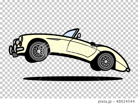 ヒストリックオープンカー　ジャンプ　ホワイト系　自動車イラスト 48014544