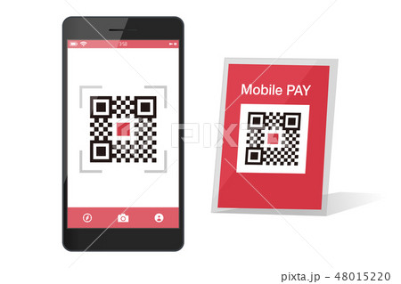 スマホ決済QRアプリのスマートフォンイメージイラスト素材 48015220