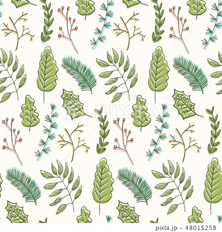 Summer floral pattern with doodle green leaves 48015258