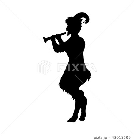 Satyr Faun game pipe silhouette ancient mythology fantasy.  48015509