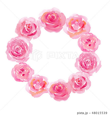 ピンクの薔薇フレーム丸型のイラスト素材