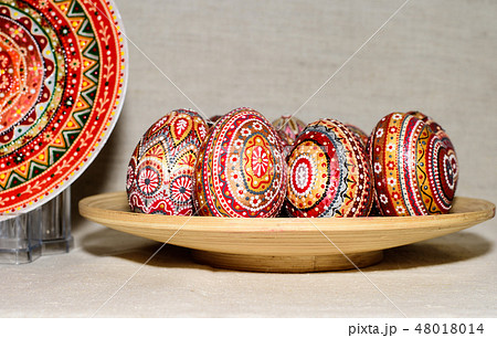 Easter eggs, the hand-painted with acrylic paints Easter eggs, the hand-painted with acrylic paints 48018014