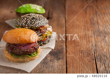 set of three mini homemade Burger. set of three mini homemade Burger. 48020116