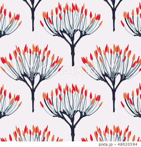 Seamless pattern red orange blue flowers pattern. Fabric floral card template design. Contrast 48020594