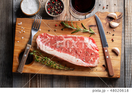Fresh raw Prime Black Angus beef steaks. 48020618