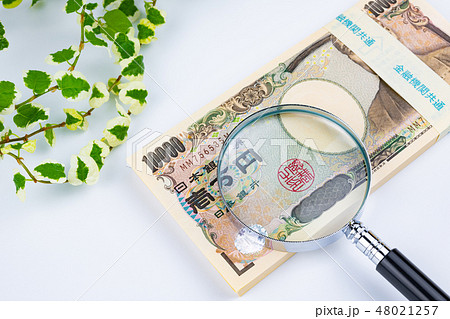 札束　1万円札　百万円　虫眼鏡 48021257