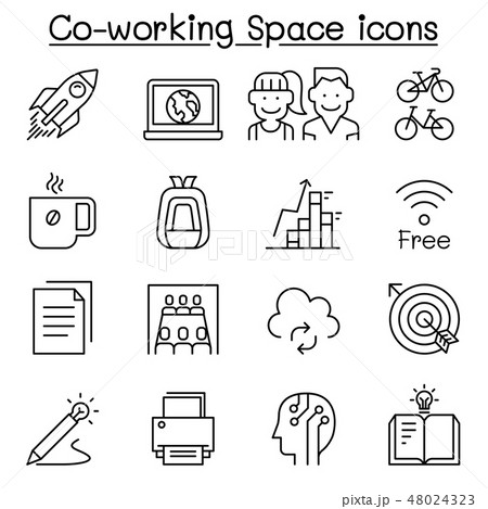 Co-working space, Start up icon set in thin line Co-working space, Start up icon set in thin line 48024323