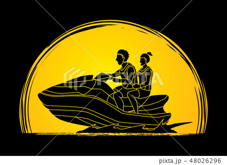 Couple riding jet ski graphic vector 48026296