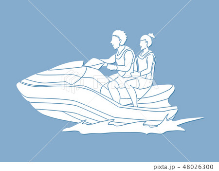 Couple riding jet ski graphic vector 48026300