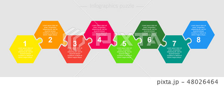 Eight step, part pieces puzzle hexagon infographic 48026464
