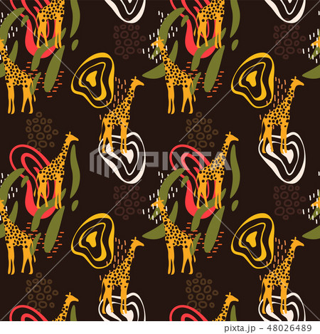 African art seamless pattern with giraffe animal 48026489