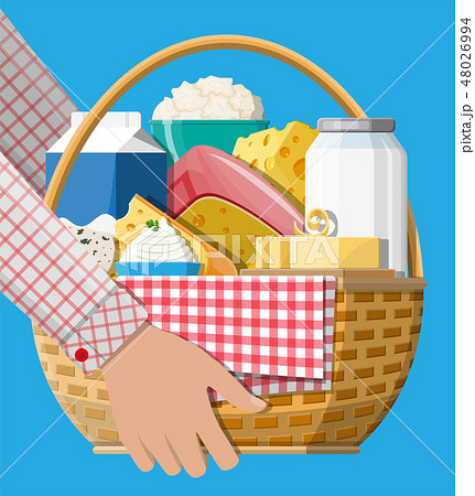 Milk products set in wicker basket Milk products set in wicker basket 48026994