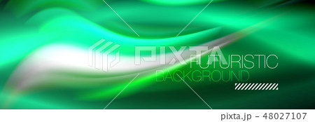 Fluid color neon wave lines background, neon liquid color futuristic paint template 48027107