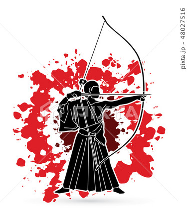 Man bowing Kyudo graphic vector. Man bowing Kyudo graphic vector. 48027516