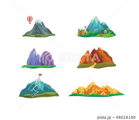 Set of cartoon hills and mountains with peaks. Set of cartoon hills and mountains with peaks. 48028190