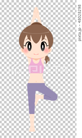 ヨガの立木のポーズをする女性 48028298