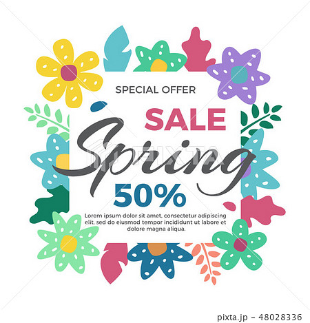 Spring sale banner with flowers Vector illustration in geometric flat style 48028336