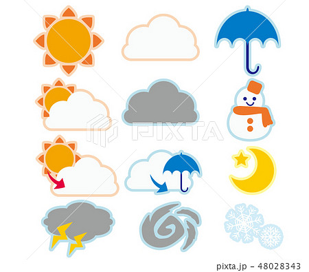 天気アイコンセット　フチ有 48028343