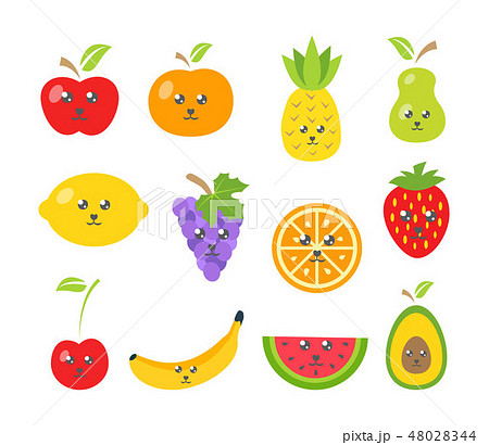 Cute fruits in trendy kawaii style 48028344