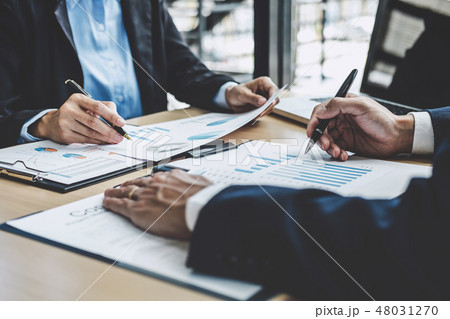 Finance manager meeting discussing company growth project succes 48031270