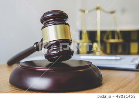 Scales of justice and Gavel on sounding block, object and law bo Scales of justice and Gavel on sounding block, object and law bo 48031455