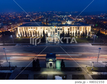 Aerial drone view of chisinau city center at night Aerial drone view of chisinau city center at night 48032350