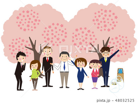 お花見で桜を楽しむカップル 48032525