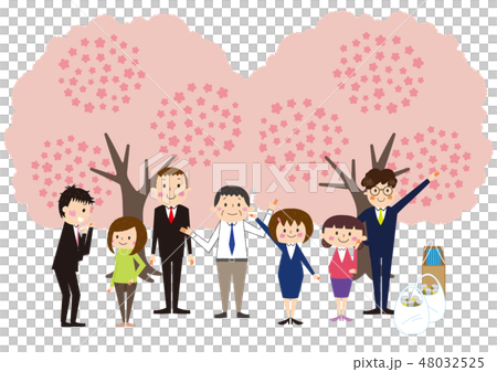 お花見で桜を楽しむカップル 48032525